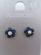 Allusions Blue Flower Stud Earrings With Central Diamante Jewel