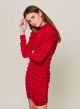 Miss Selfridge Red Ruched Velvet Bodycon Dress UK SIZE 8