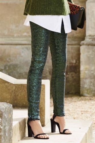 Sequined leggings - Dark green - Ladies | H&M CA